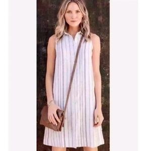 Garnet Hill Dress Linen Sleeveless Striped Shift White 14 Coastal Minimalist